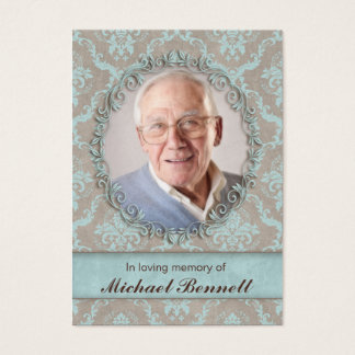 Memorial Photo Card Vintage Damask Blue Brown