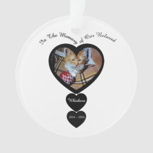 Memorial Photo Cat, Name, Hearts, replaceable,  Ornament