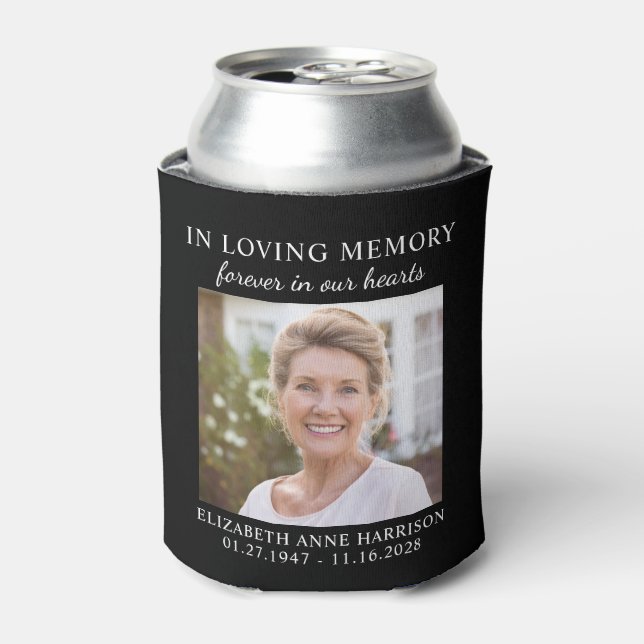 Memorial Photo Celebration of Life Black Can Cooler (Can Front)