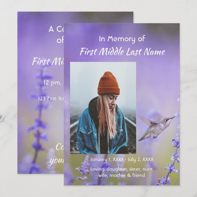 Memorial Photo Celebration of Life Keepsake  Invitation (Front/Back)