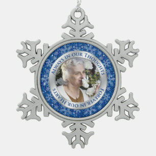 Memorial Photo Christmas Blue Silver Snowflake Pewter Christmas Ornament