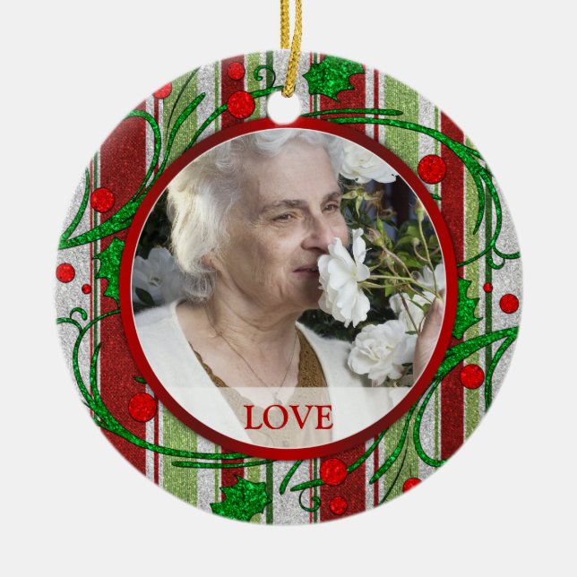 Memorial Photo Christmas Ornament - Holly Berries (Front)