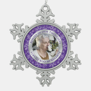 Memorial Photo Christmas Purple Silver Snowflake Pewter Christmas Ornament
