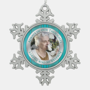 Memorial Photo Christmas Teal Silver Snowflake Pewter Christmas Ornament