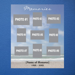 Memorial photo collage with ocean background poster