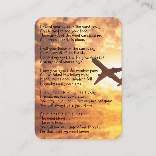 Memorial Photo Custom Commercial Pilot  Business Card (Front)