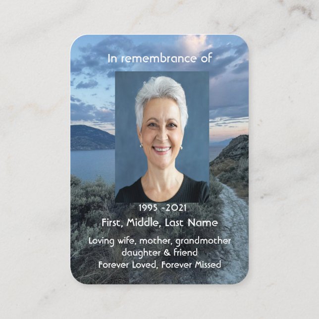 Memorial Photo Custom Morning Sky Clouds Lake Walk Business Card (Back)