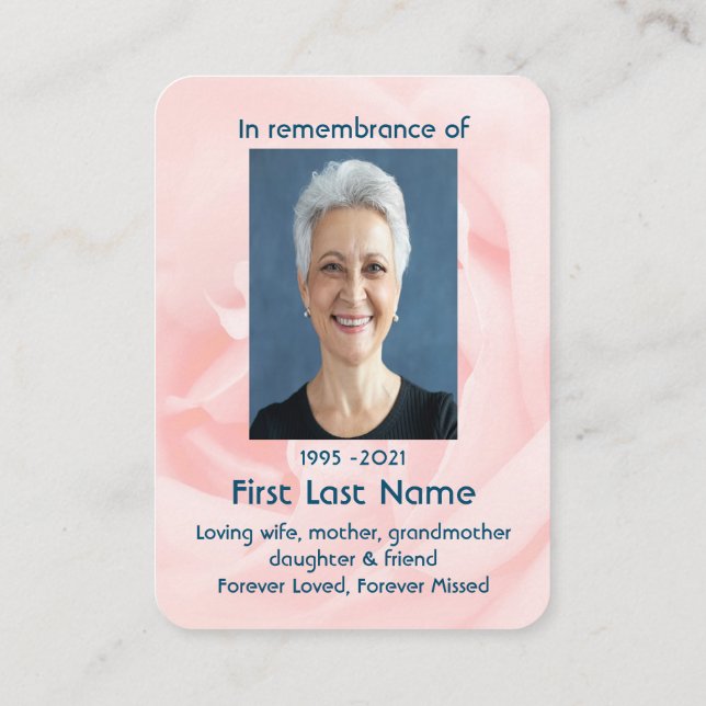 Memorial Photo Custom Pink  Rose Flower Garden  Business Card (Back)