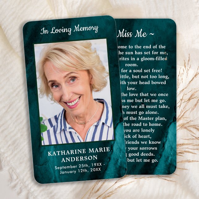 Memorial Photo Emerald Green Funeral Prayer Card (Creator Uploaded)