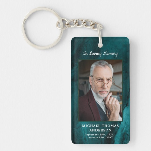 Memorial Photo Emerald Green Funeral Prayer Key Ring (Front)