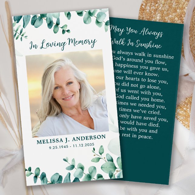 Memorial Photo Eucalyptus Funeral Prayer Card  (Creator Uploaded)