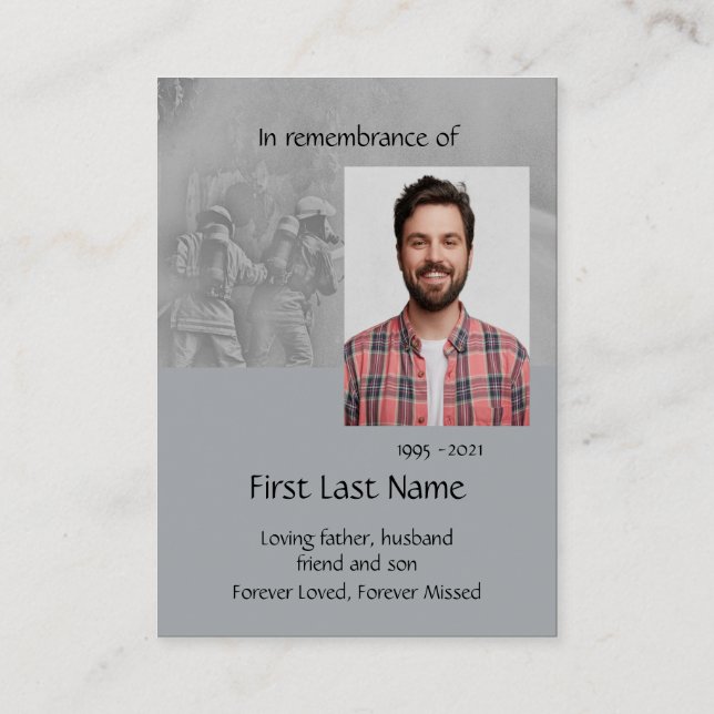 Memorial Photo Fireman Fire Fighter Rescue  Business Card (Back)