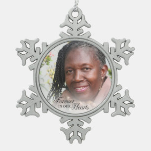 Memorial Photo Forever In Our Hearts Mother Snowflake Pewter Christmas Ornament