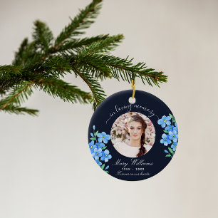 Memorial photo forget me not flowers ceramic tree decoration