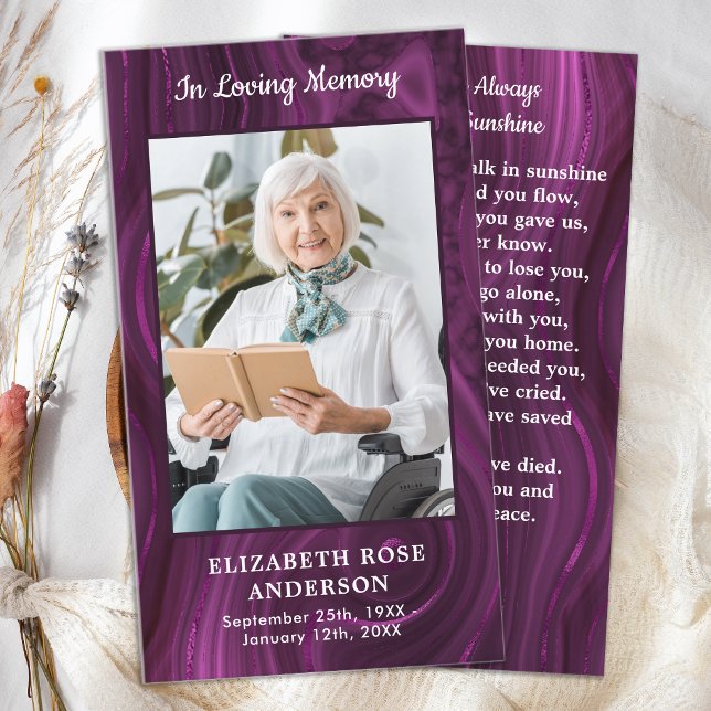 Memorial Photo Funeral Prayer Card Purple Marble  (Creator Uploaded)
