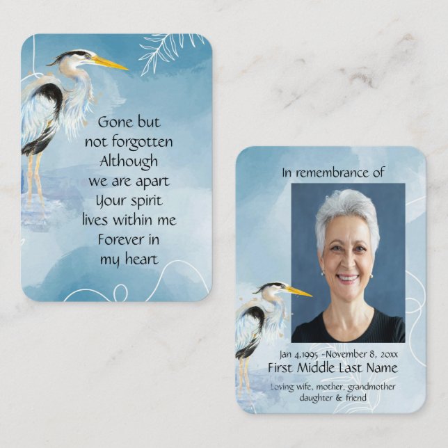 Memorial Photo Great Blue Heron Bird Business Card (Front/Back)