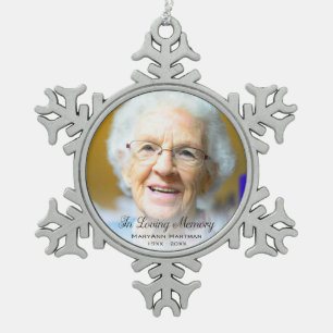 Memorial Photo In Loving Memory Grandmother Snowflake Pewter Christmas Ornament
