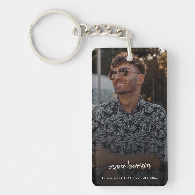 Memorial Photo | In Loving Memory Modern Script Key Ring (Front)
