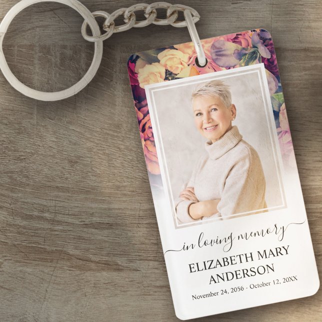 Memorial Photo In Loving Memory Moody Floral Key Ring (Creator Uploaded)