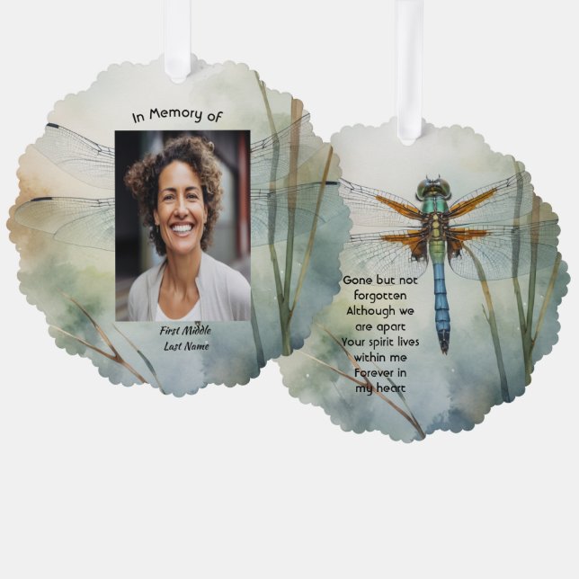  Memorial Photo Keepsake Custom Dragonfly Tree Decoration Card (Front/Back)