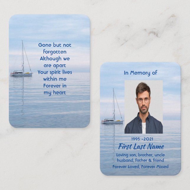 Memorial Photo Keepsake Sailboat Calm Water Business Card (Front/Back)