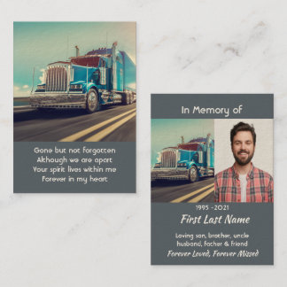 Memorial Photo Keepsake Semi Truck Tractor Trailer Business Card