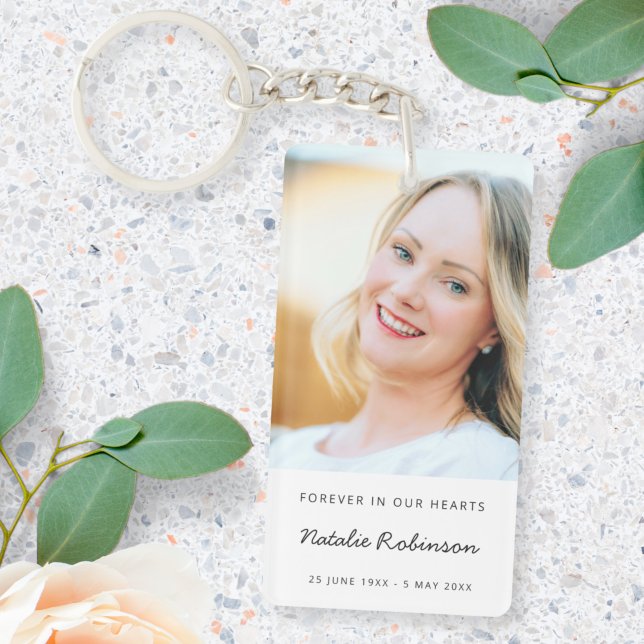 Memorial Photo | Modern Script Funeral Keepsake Key Ring (Creator Uploaded)
