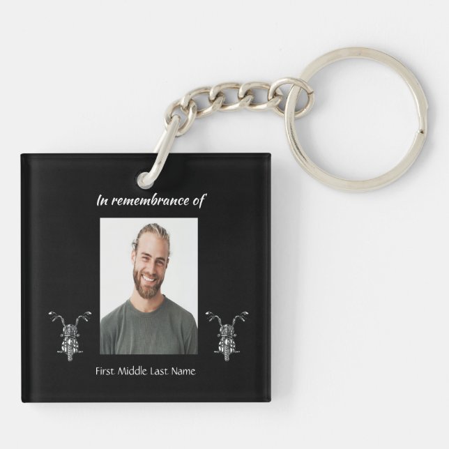 Memorial Photo Motorcycle Biker  Key Ring (Back)