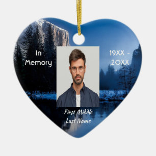 Memorial Photo Mountain Lake Winter Snow Ceramic Tree Decoration