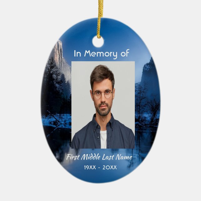 Memorial Photo Mountain Lake Winter Snow Ceramic Tree Decoration (Front)