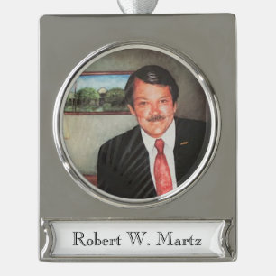 Memorial PHOTO NAME Special Timeless Keepsake Silver Plated Banner Ornament