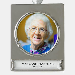 Memorial Photo Personalised Silver Plated Banner Ornament