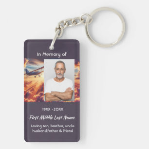 Memorial Photo Pilot Aeroplane Flying Sunset Key Ring
