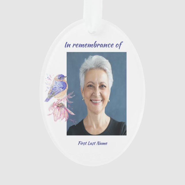 Memorial Photo Poem Bluebird Garden Bird  Ornament (Back)