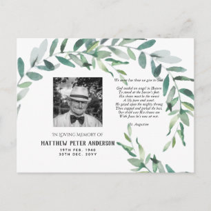 Memorial Photo Postcard with Verse Green Leaves