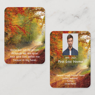Memorial Photo Prayer Autumn Fall Leaves Forest Business Card
