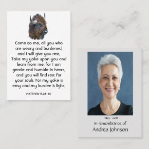 Memorial Photo Prayer Buffalo Bison Animal Business Card