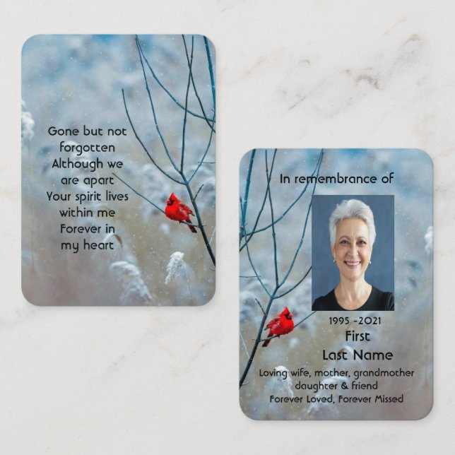 Memorial Photo Prayer Cardinal Red Bird  Business Card (Front/Back)