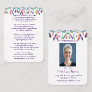 Memorial Photo Prayer Feathers Boho Tribal Native Business Card