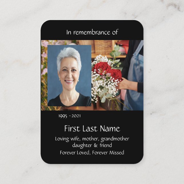 Memorial Photo Prayer Florist Flower Arranging Business Card (Back)