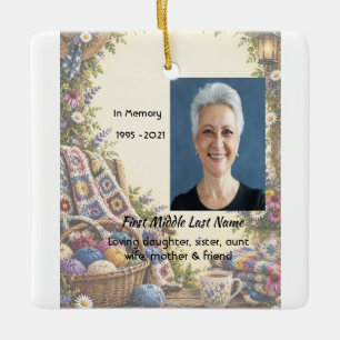 Memorial Photo Prayer for Crochet lovers Ceramic Ornament