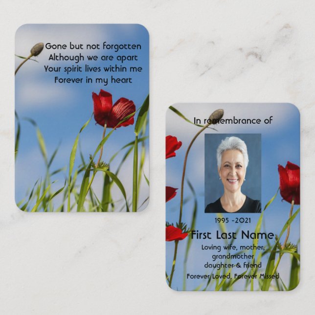 Memorial Photo Prayer Garden Flower Red Anemone  Business Card (Front/Back)