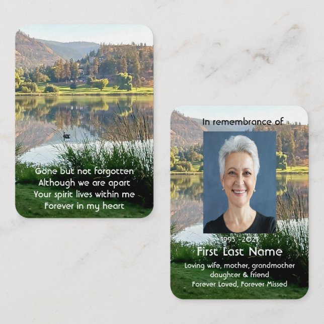 Memorial Photo Prayer Golf Course Pond Lake Nature Business Card (Front/Back)