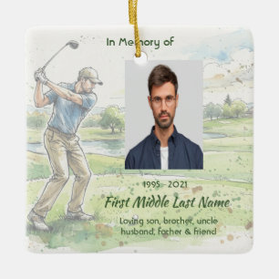 Memorial Photo Prayer Golfer Golf Course Golfing Ceramic Ornament