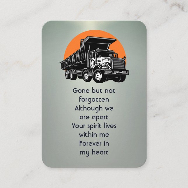 Memorial Photo Prayer Gravel Dump Heavy Truck Business Card (Front)