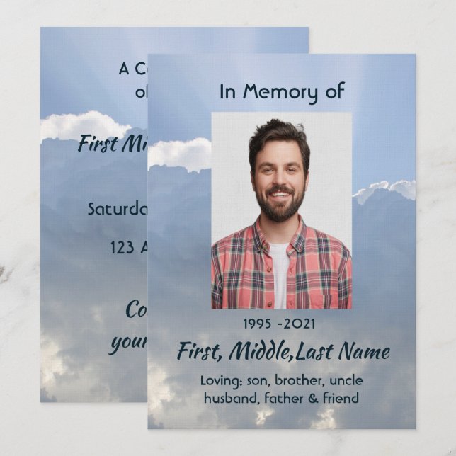 Memorial Photo Prayer Heavenly Sky Invitation (Front/Back)