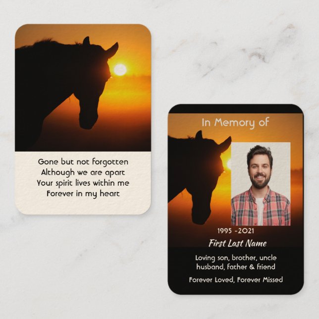 Memorial Photo Prayer Horse Silhouette Business Card (Front/Back)