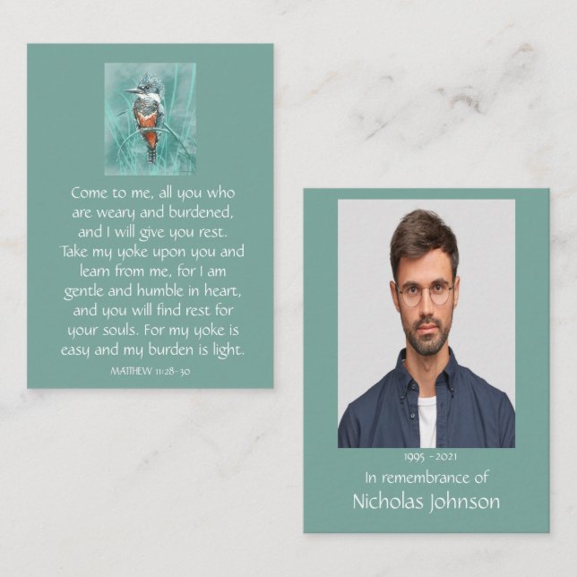 Memorial Photo Prayer Kingfisher  Business Card (Front/Back)
