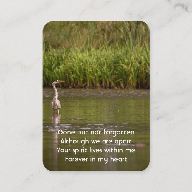 Memorial Photo Prayer Lake Great Blue Heron Bird Business Card (Front)