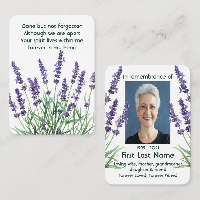 Memorial Photo Prayer Lavender Garden Flower Flora Business Card (Front/Back)